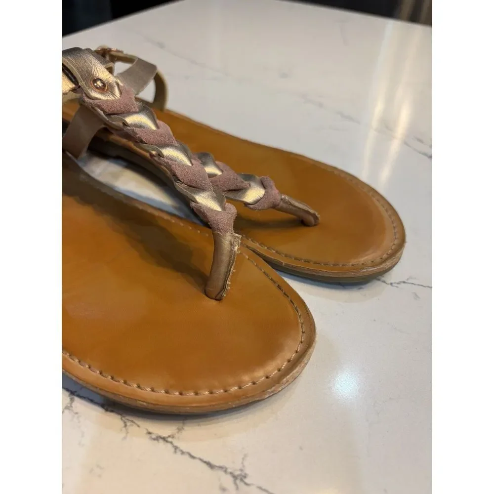 American Eagle Outfitters Sandals Womens 8 Thong Pink‎ Leather T-Strap Flats